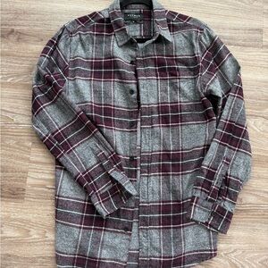PacSun Men's Charcoal and Maroon Plaid Shirt